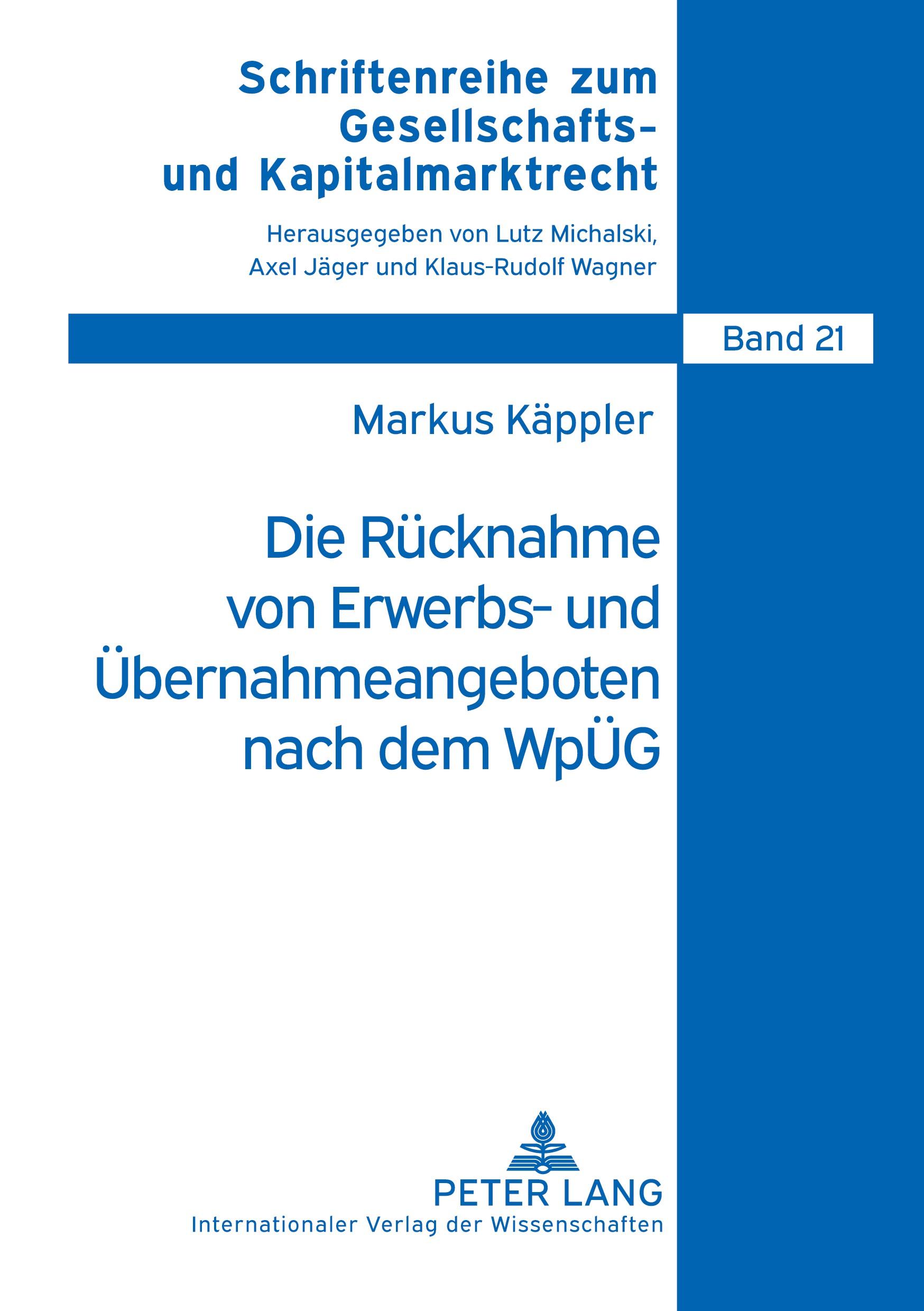 Vorderes Coverbild Die Rücknahme von Erwerbs- und Übernahmeangeboten nach dem WpÜG