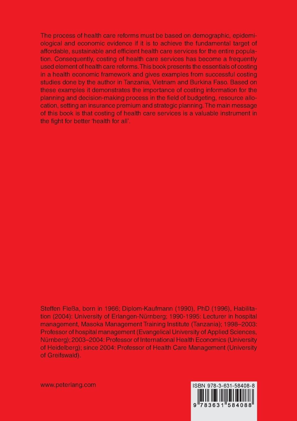 Rückseitencover Costing of Health Care Services in Developing Countries