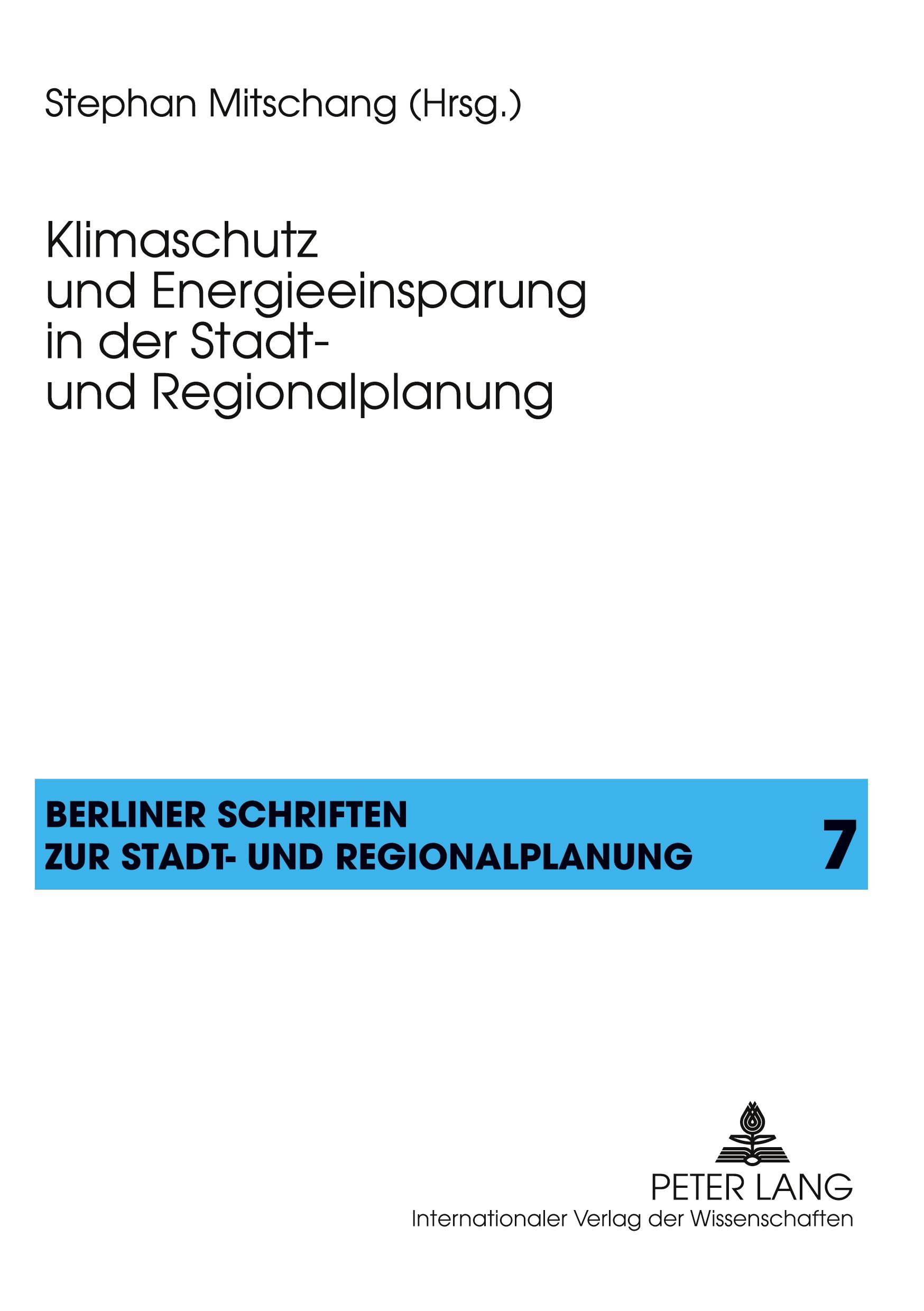 Vorderes Coverbild Klimaschutz und Energieeinsparung in der Stadt- und Regionalplanung