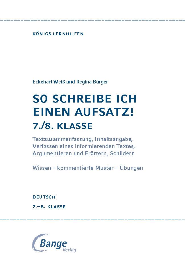 Beispielinhalt (Bild) So schreibe ich einen Aufsatz! 7./8. Klasse.