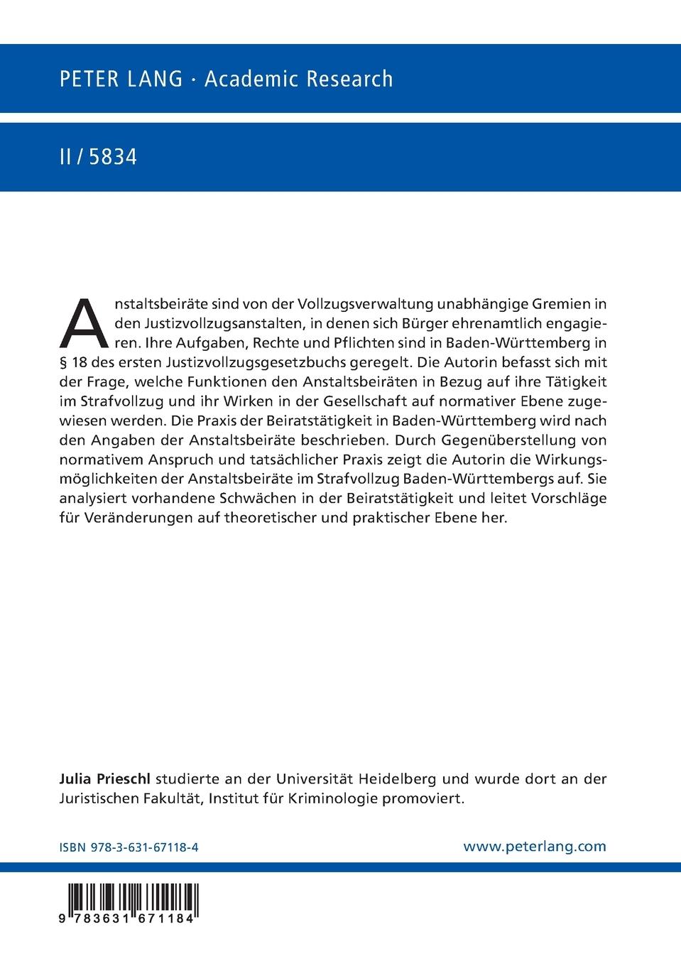 Rückseitencover Anstaltsbeiräte zwischen normativem Anspruch und tatsächlicher Praxis