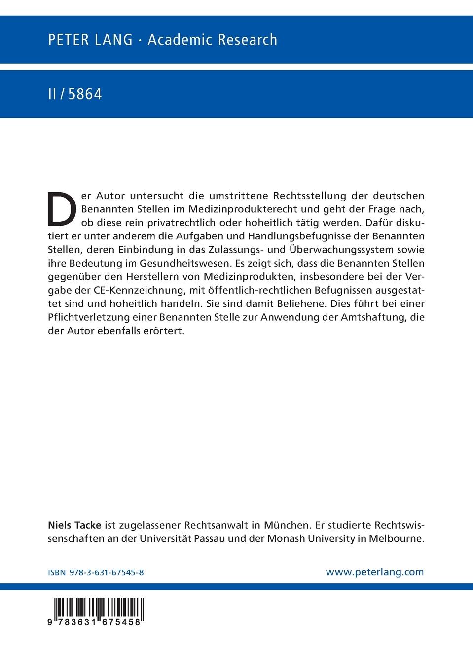 Rückseitencover Die Benannte Stelle im Medizinprodukterecht
