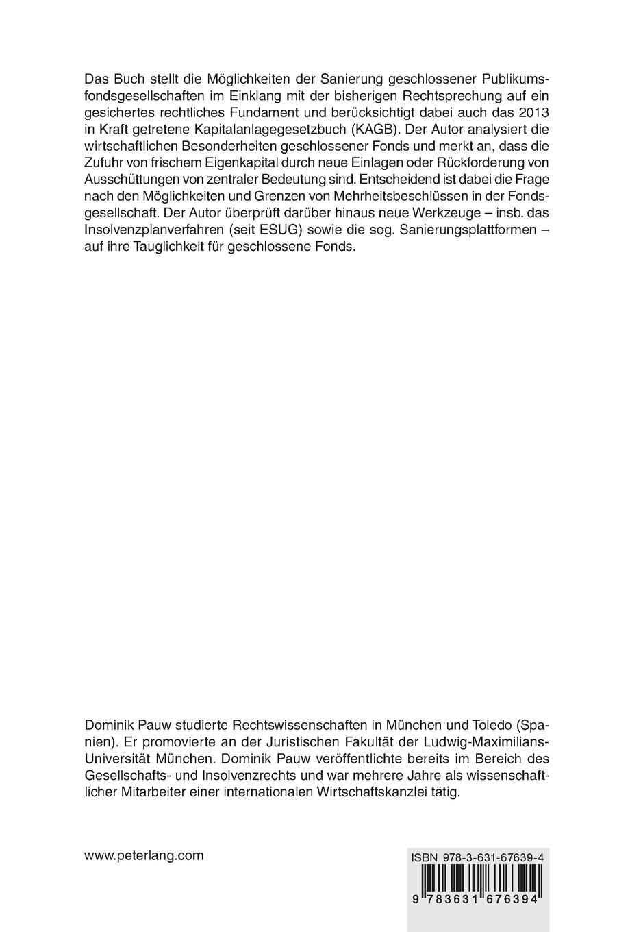 Rückseitencover Sanierung geschlossener Publikumsfonds