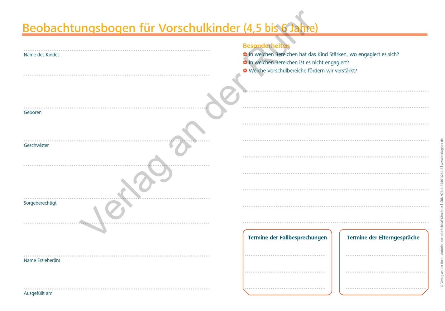 Beispielinhalt (Bild) Auf einen Blick! Der Beobachtungsbogen für Vorschulkinder