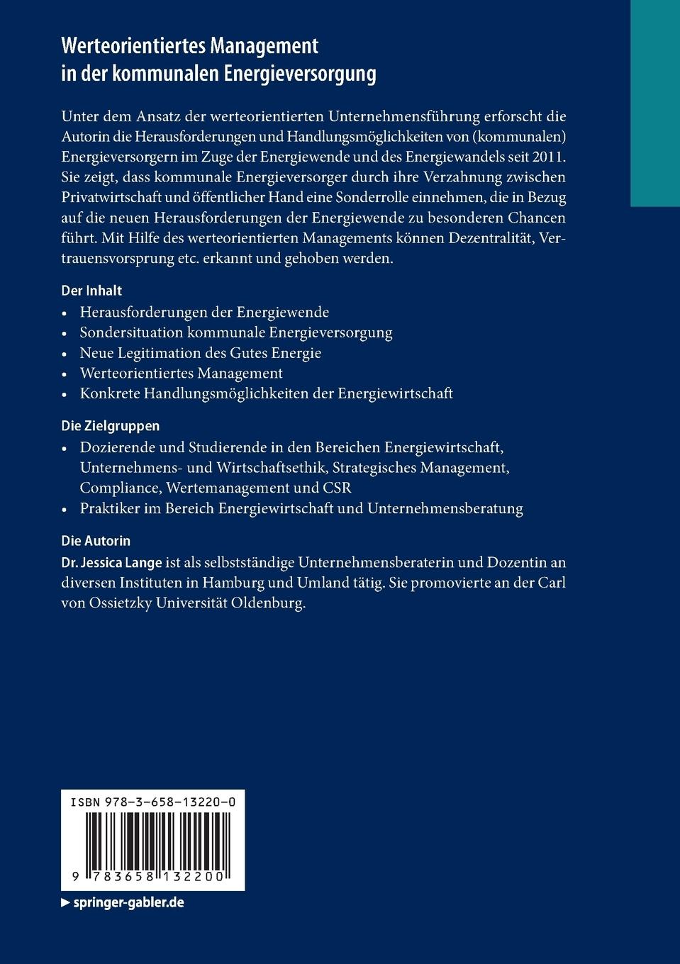Rückseitencover Werteorientiertes Management in der kommunalen Energieversorgung
