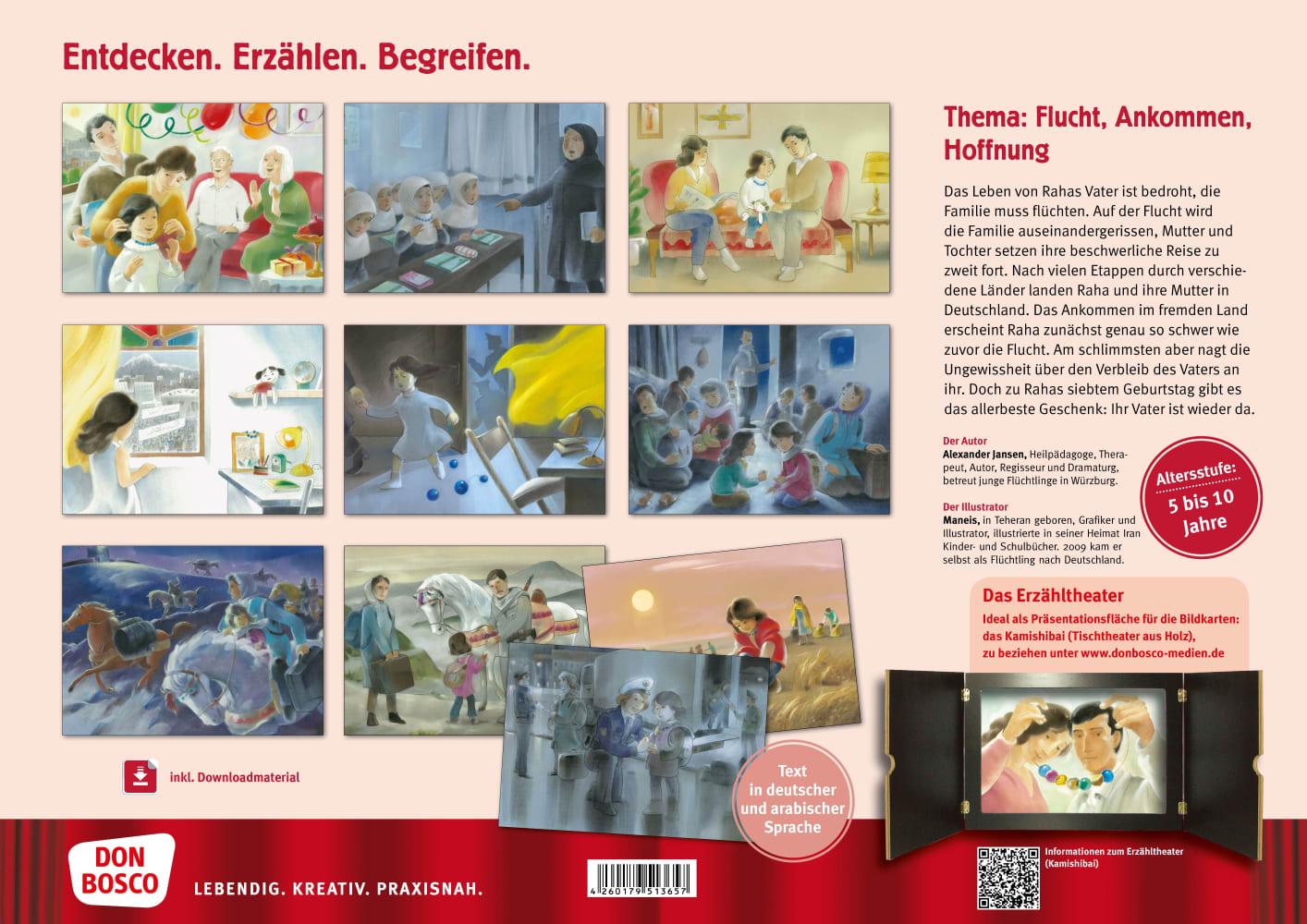 Beispielinhalt (Bild) Das Mädchen mit der Perlenkette. Die Geschichte einer Flucht. Kamishibai Bildkartenset.