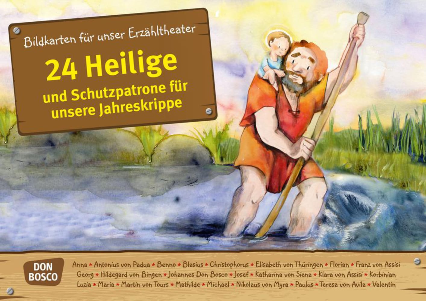 Vorderes Coverbild 24 Heilige und Schutzpatrone für unsere Jahreskrippe. Kamishibai Bildkartenset.