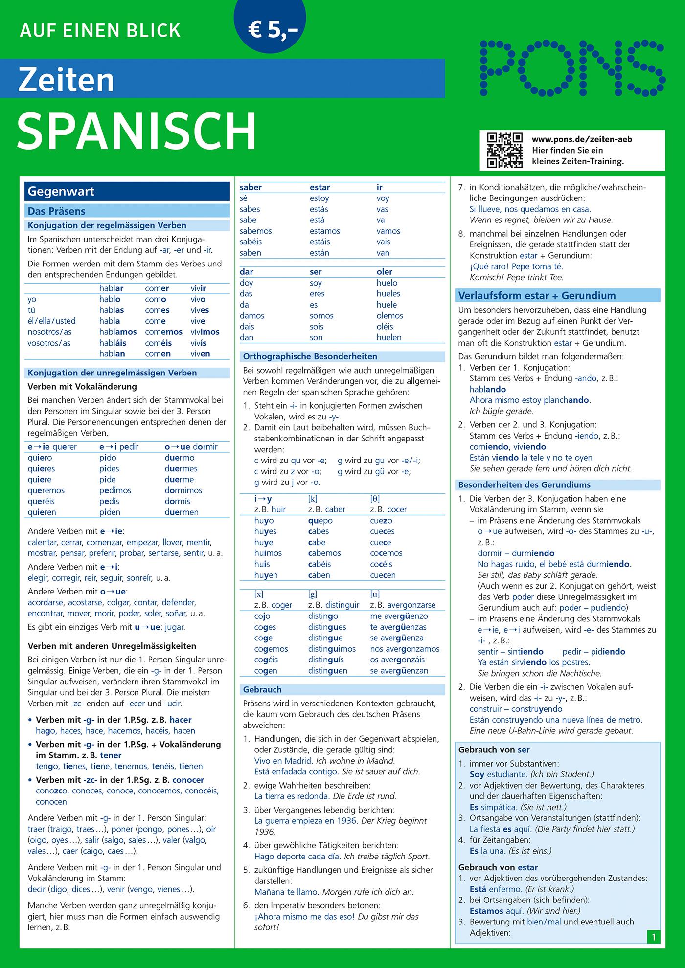 Vorderes Coverbild PONS Zeiten auf einen Blick Spanisch