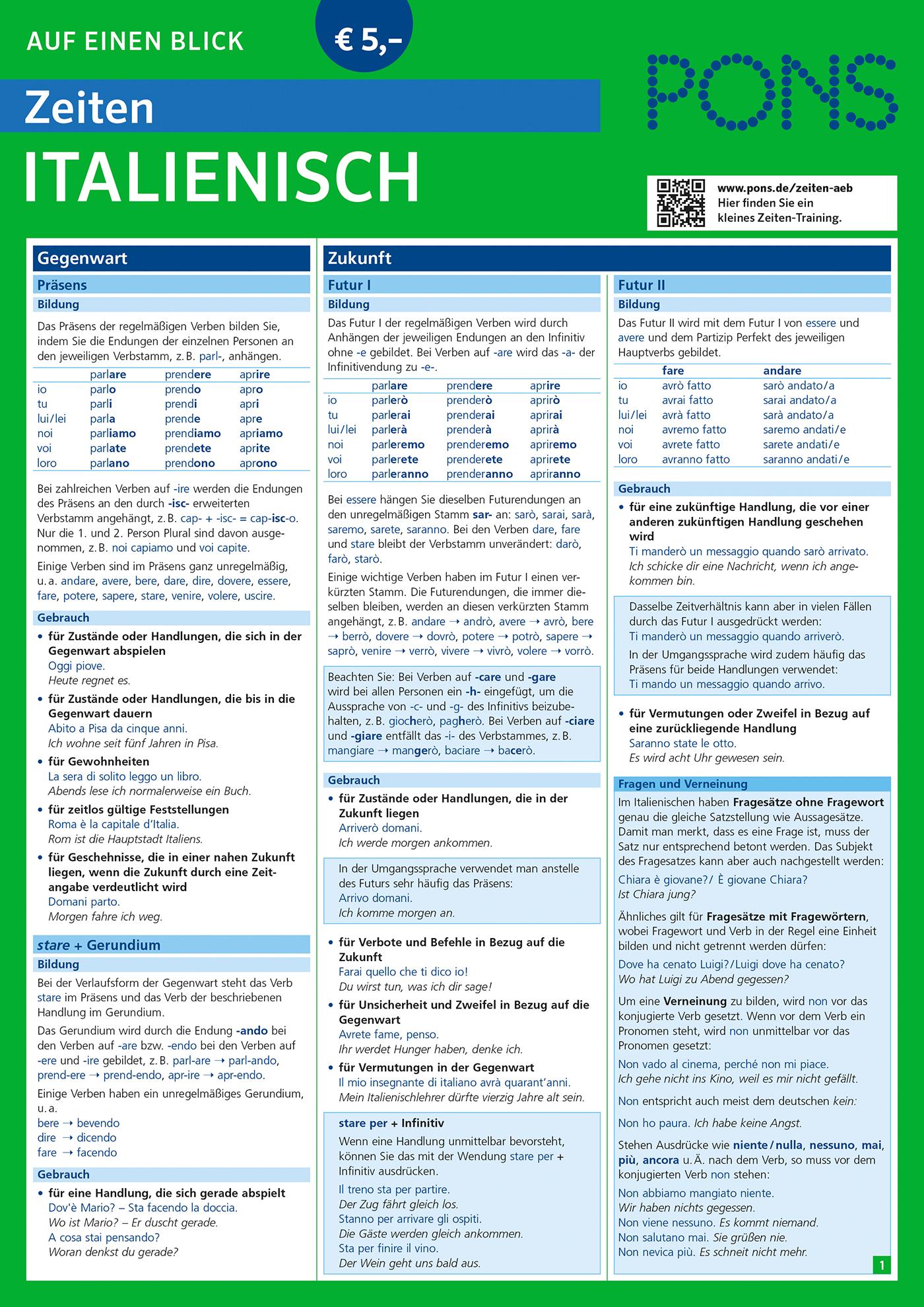 Vorderes Coverbild PONS Zeiten auf einen Blick Italienisch