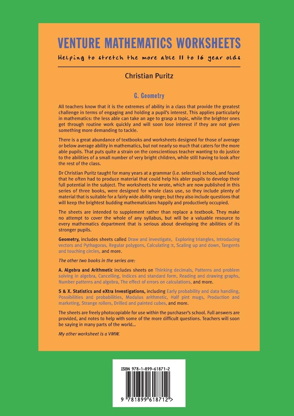 Rückseitencover Venture Mathematics Worksheets - Geometry