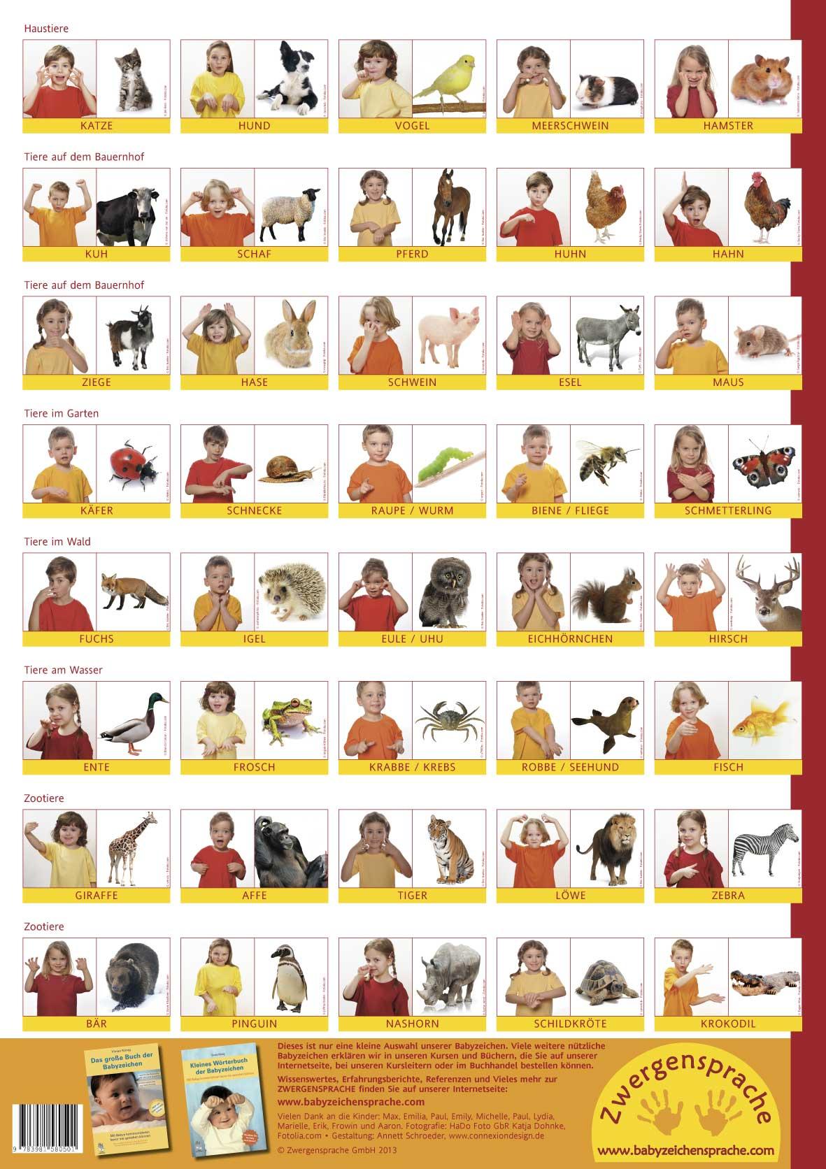 Vorderes Coverbild Babyzeichen-Plakat: Tierzeichen