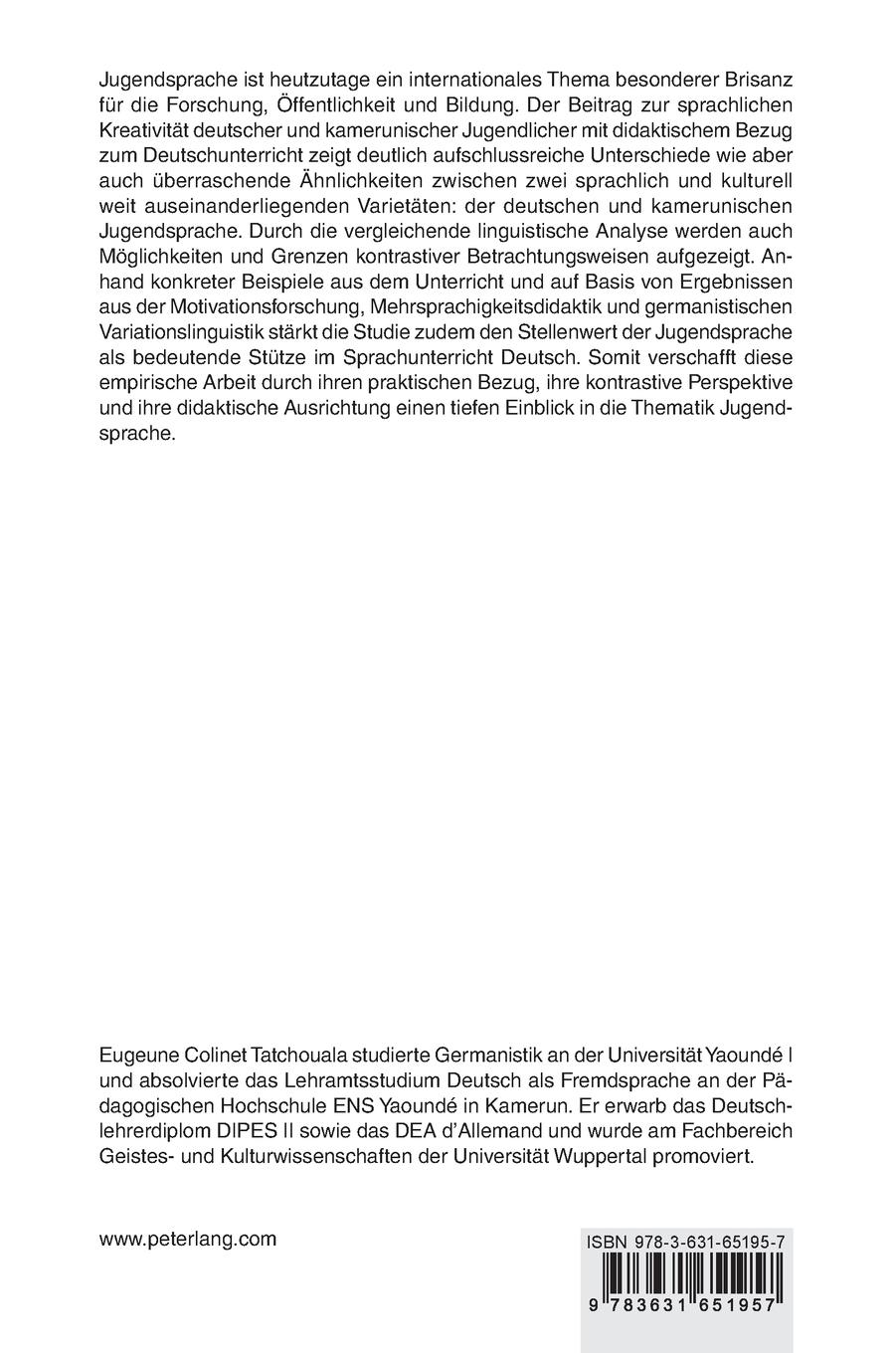 Rückseitencover Deutsche und kamerunische Jugendsprache im Kontrast