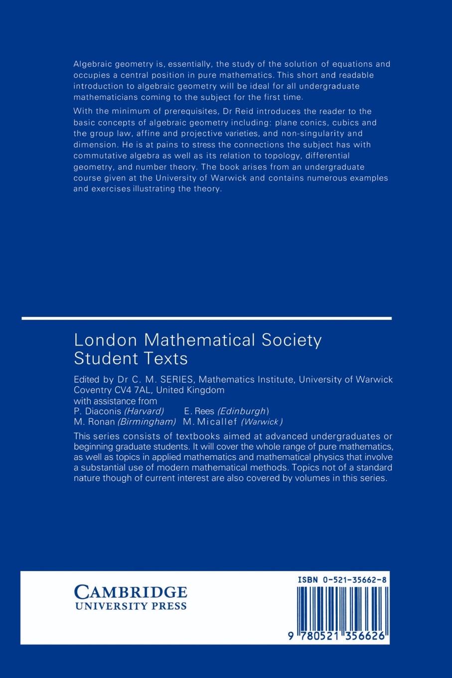 Rückseitencover Undergraduate Algebraic Geometry