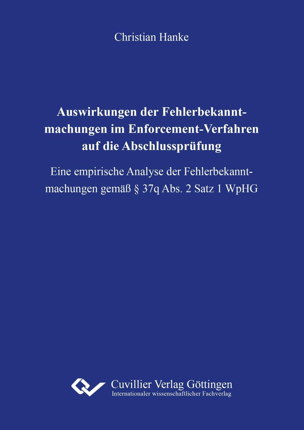 Vorderes Coverbild Auswirkungen der Fehlerbekanntmachungen im Enforcement-Verfahren auf die Abschlussprüfung