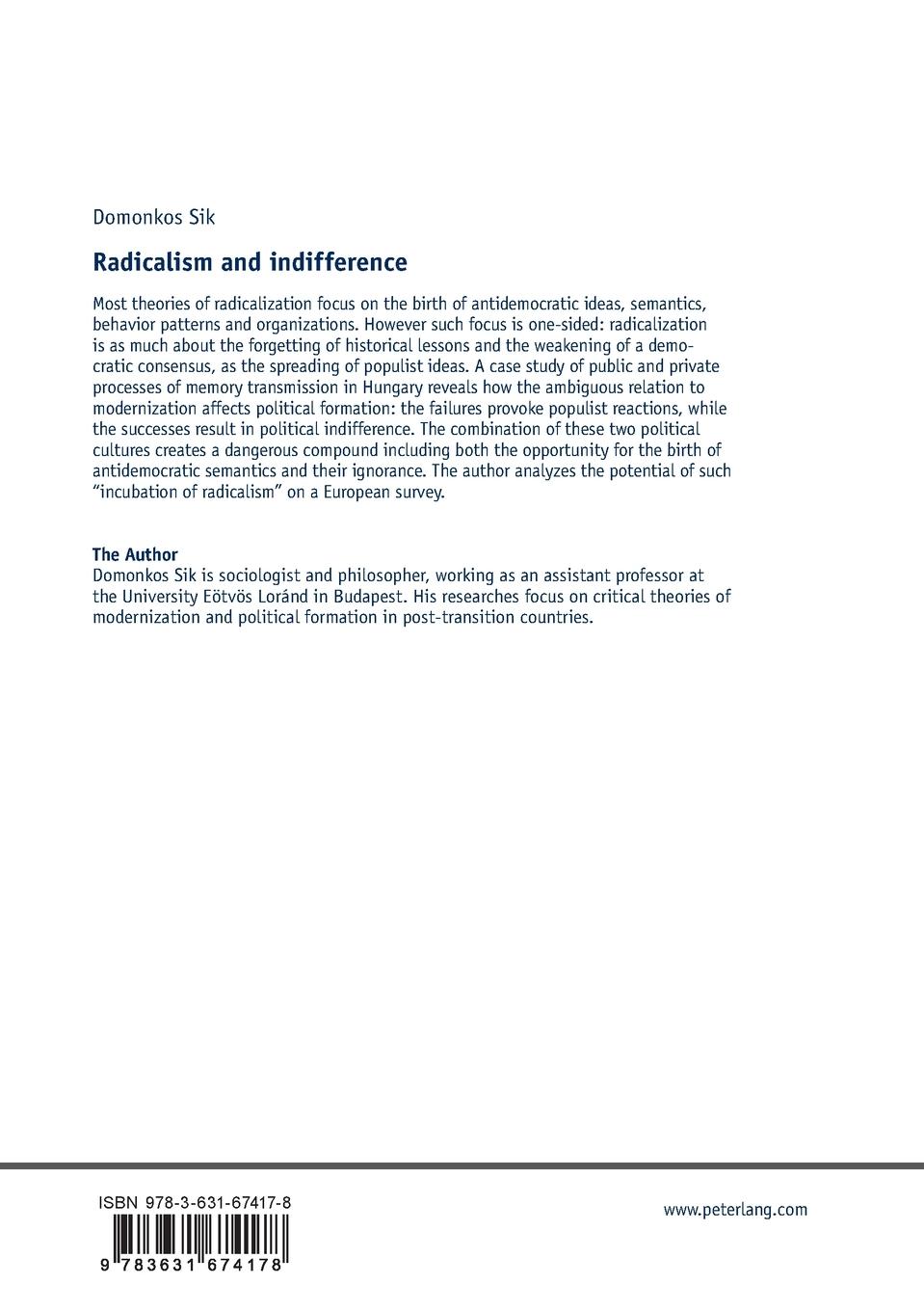 Rückseitencover Radicalism and indifference