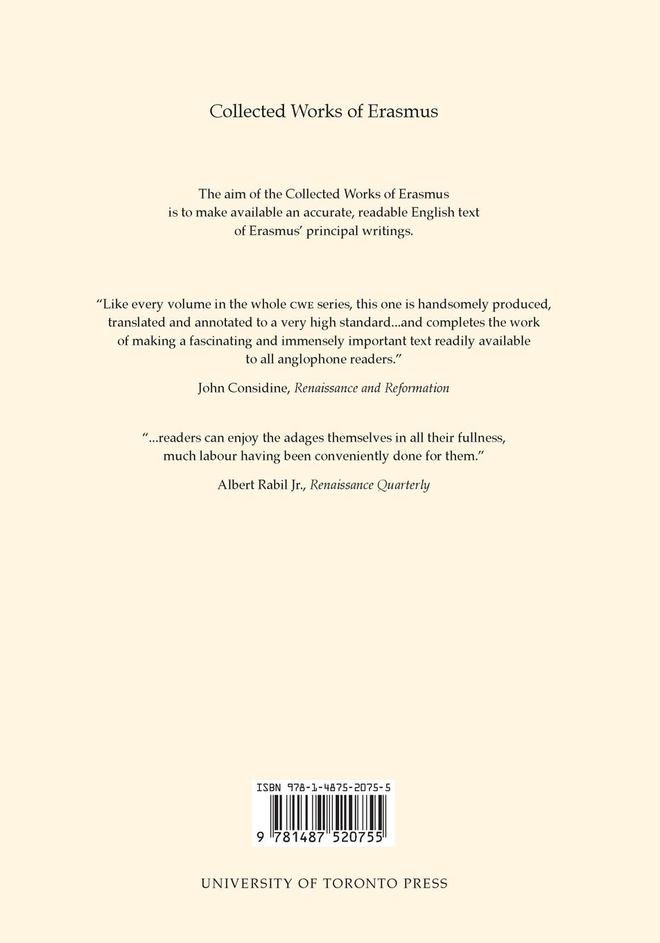 Rückseitencover Collected Works of Erasmus