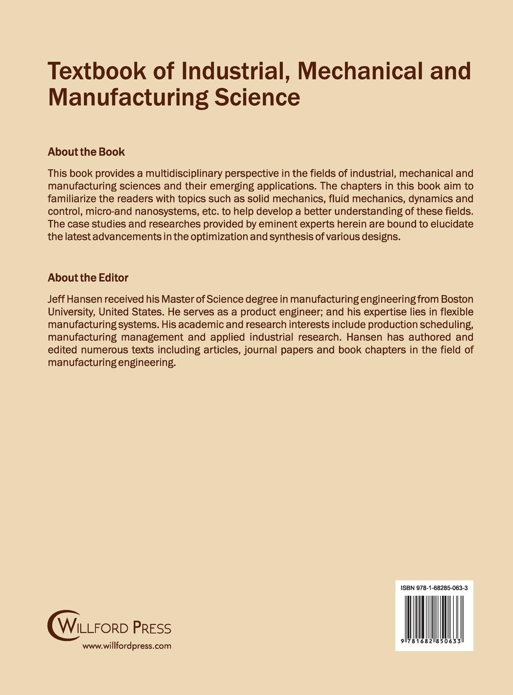 Rückseitencover Textbook of Industrial, Mechanical and Manufacturing Science