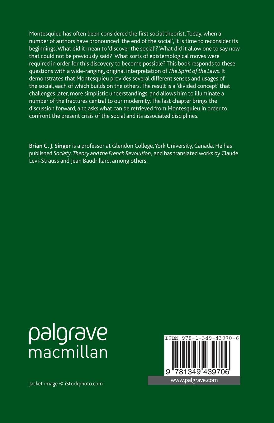 Rückseitencover Montesquieu and the Discovery of the Social
