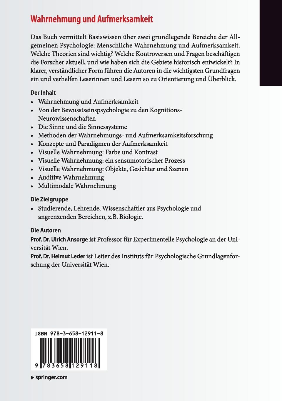 Rückseitencover Wahrnehmung und Aufmerksamkeit