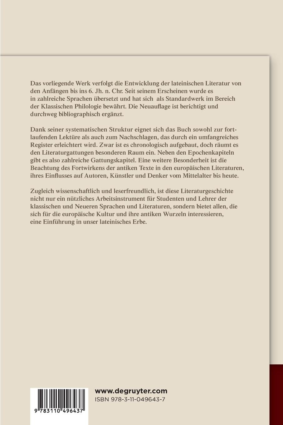 Rückseitencover Geschichte der römischen Literatur