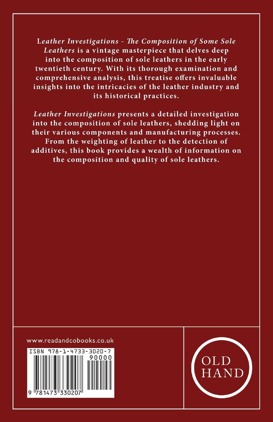 Rückseitencover Leather Investigations - The Composition of Some Sole Leathers