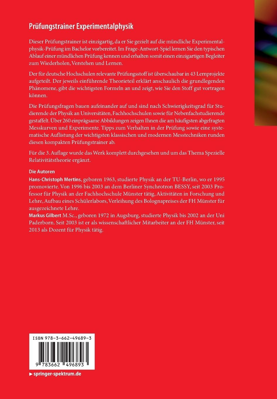 Rückseitencover Prüfungstrainer Experimentalphysik