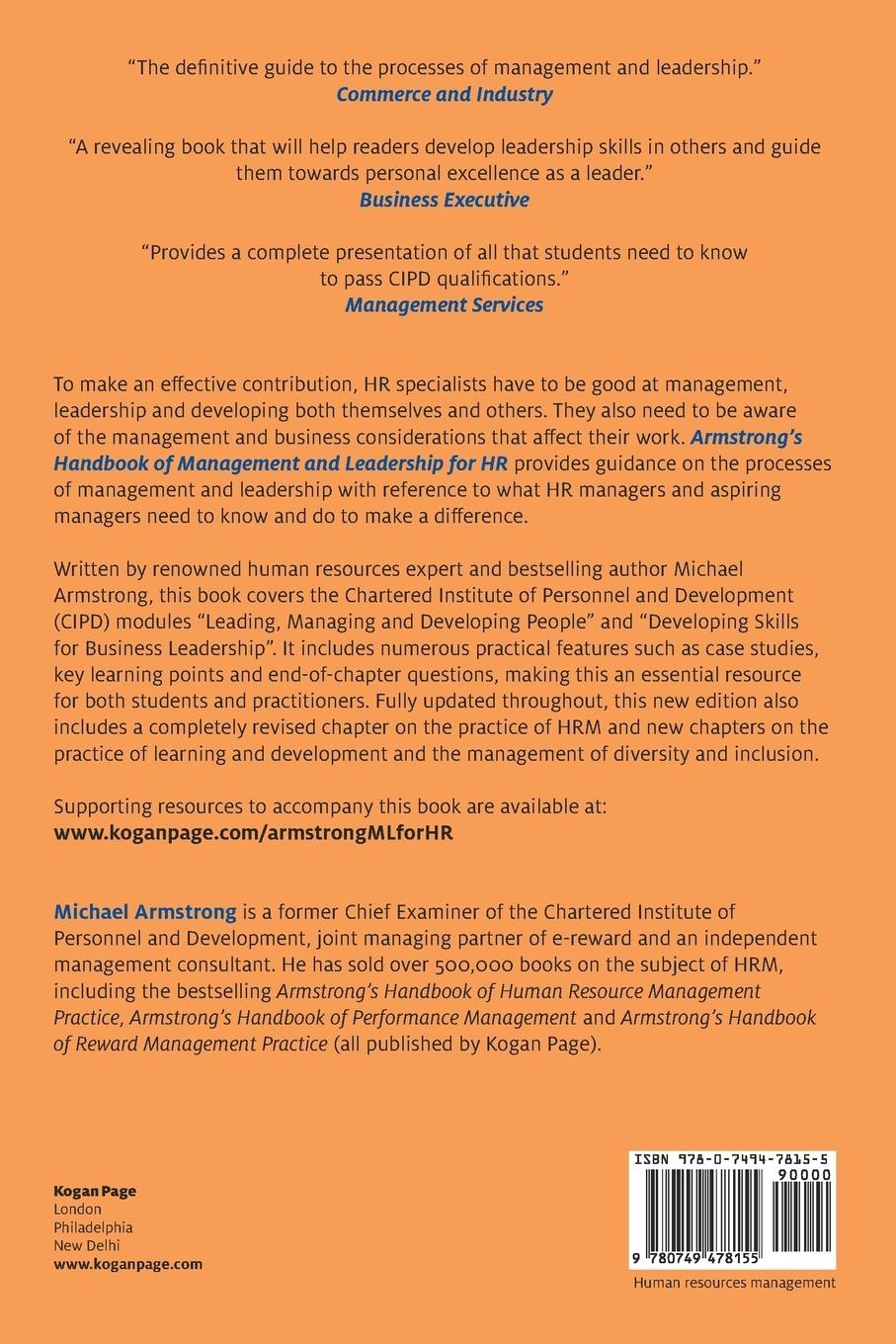 Rückseitencover Armstrong's Handbook of Management and Leadership for HR