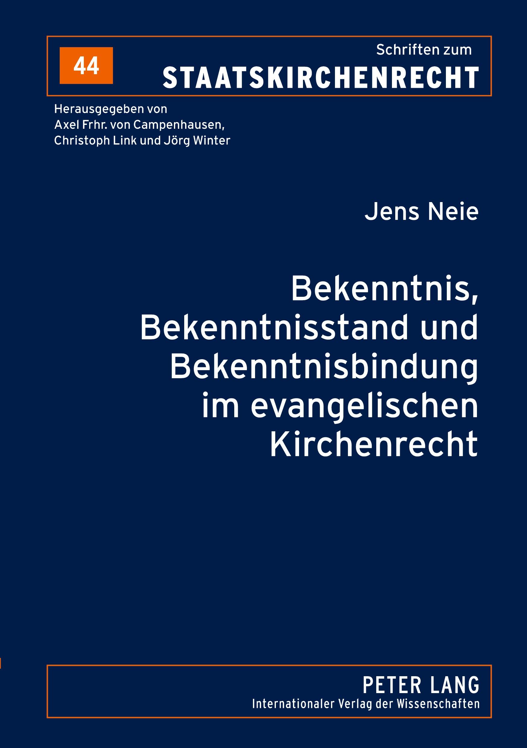 Vorderes Coverbild Bekenntnis, Bekenntnisstand und Bekenntnisbindung im evangelischen Kirchenrecht