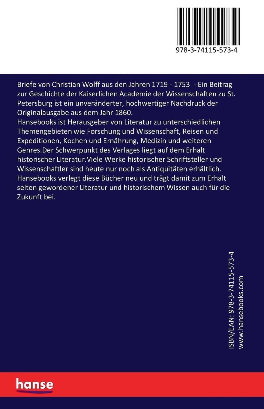 Rückseitencover Briefe von Christian Wolff aus den Jahren 1719 - 1753
