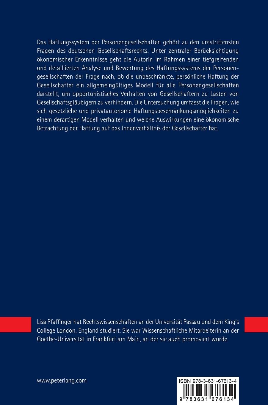 Rückseitencover Unbeschränkte Gesellschafterhaftung und Gläubigerschutz