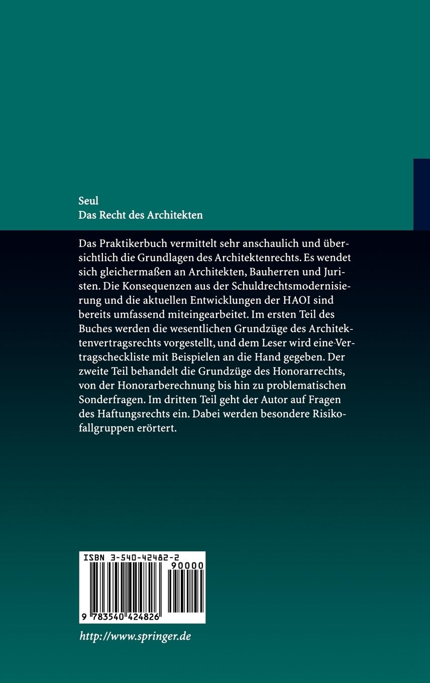 Rückseitencover Das Recht des Architekten