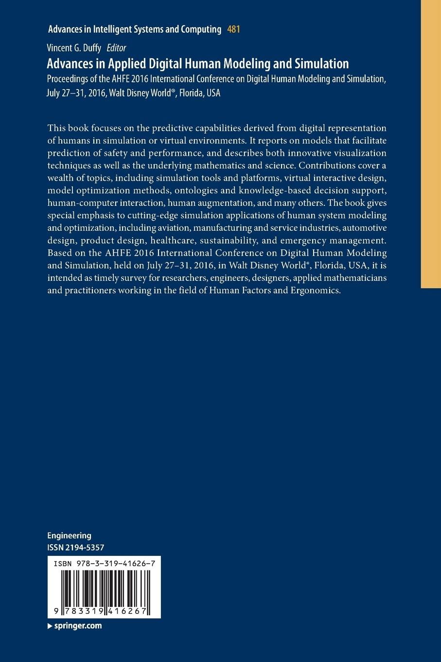 Rückseitencover Advances in Applied Digital Human Modeling and Simulation