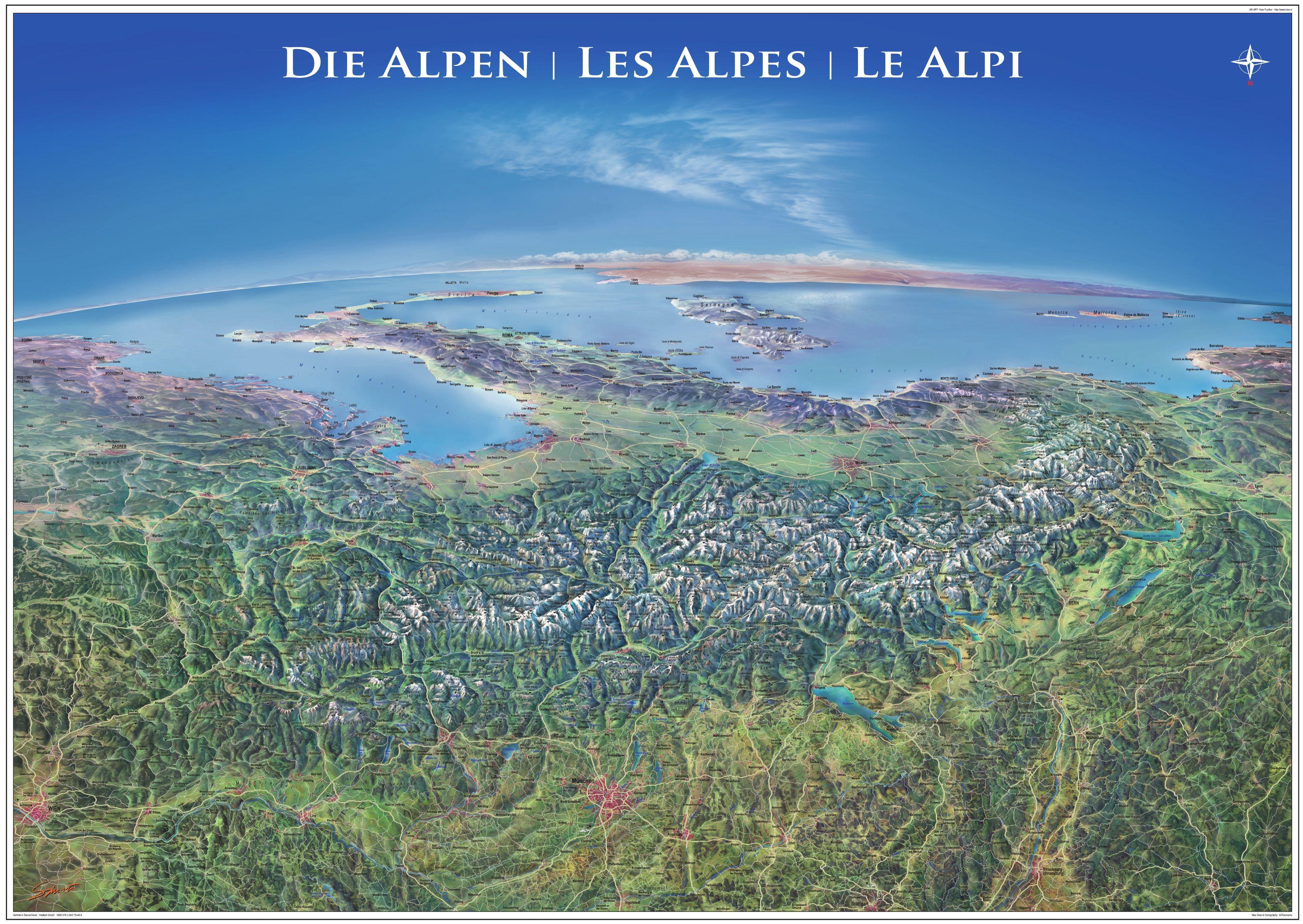 Vorderes Coverbild Panoramakarte Alpen