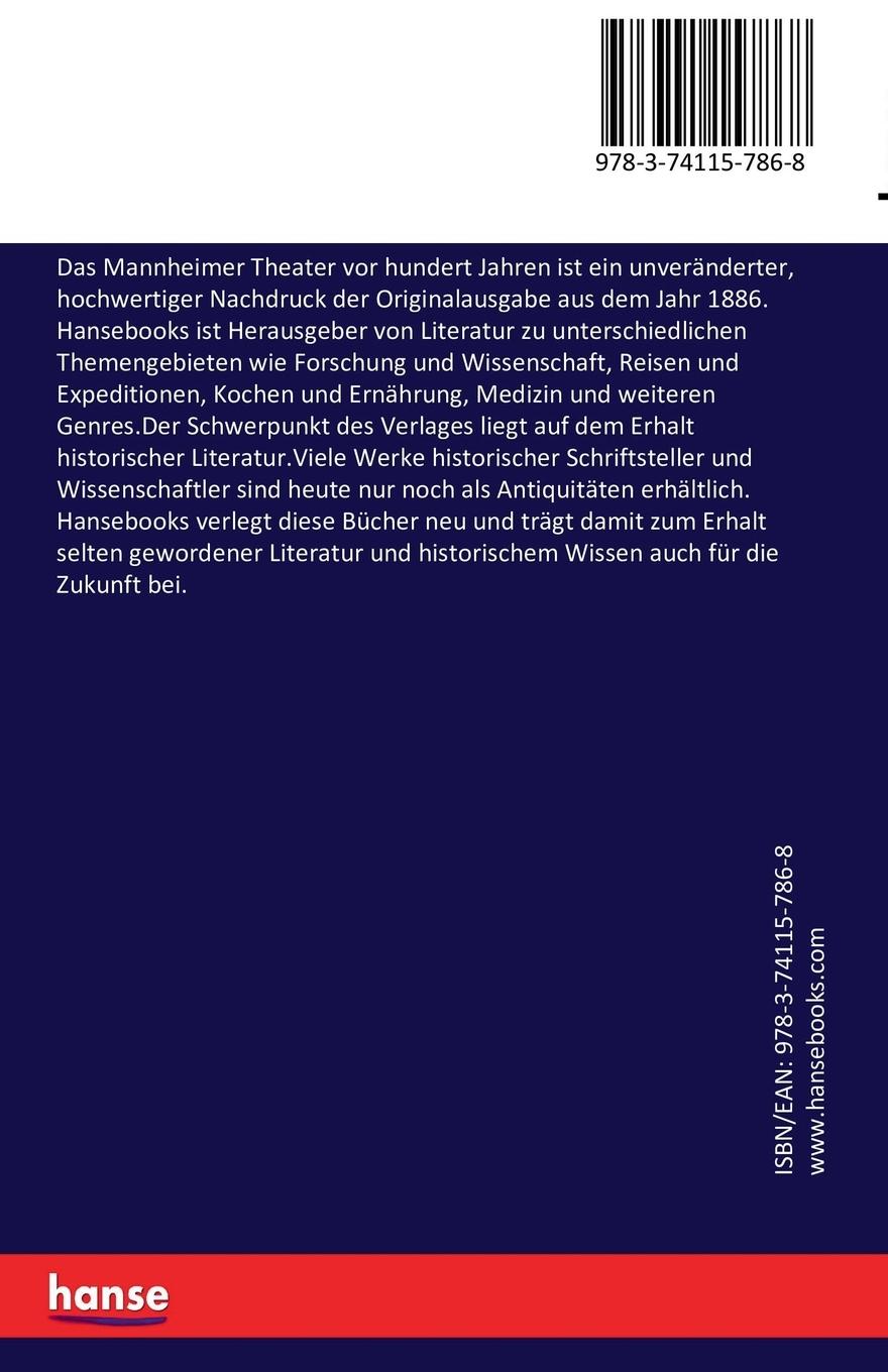 Rückseitencover Das Mannheimer Theater vor hundert Jahren