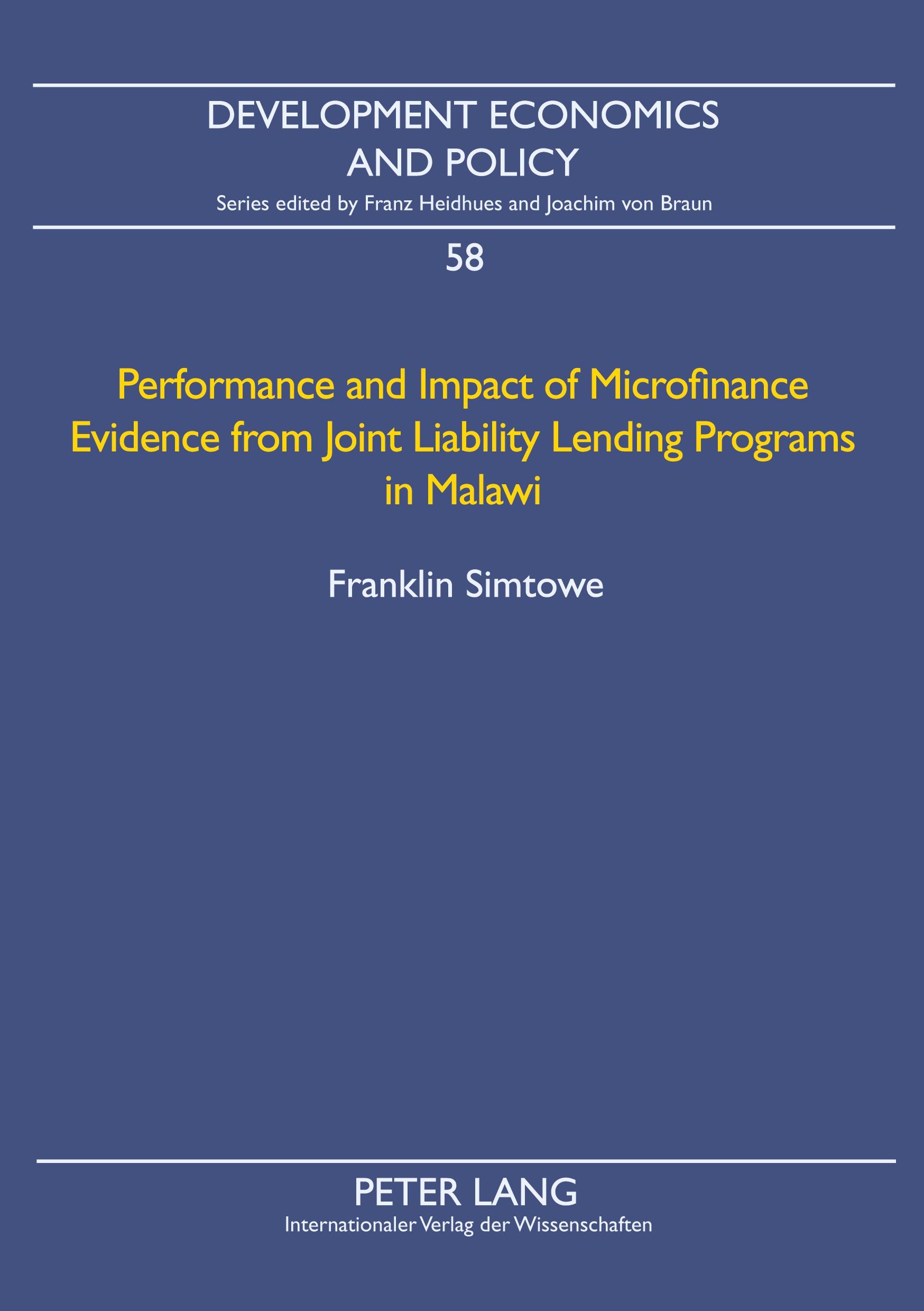 Vorderes Coverbild Performance and Impact of Microfinance