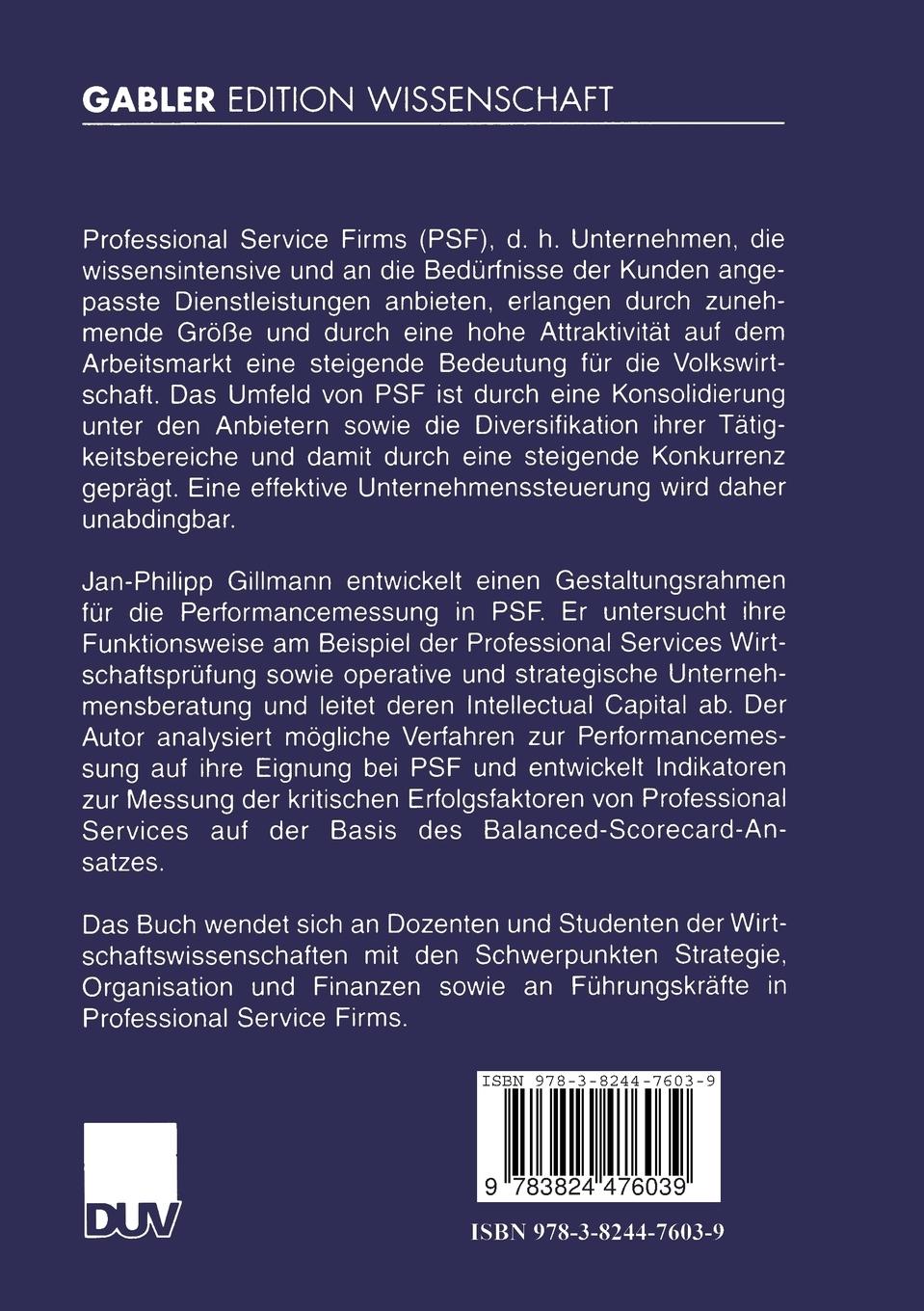Rückseitencover Performance Measurement in Professional Service Firms