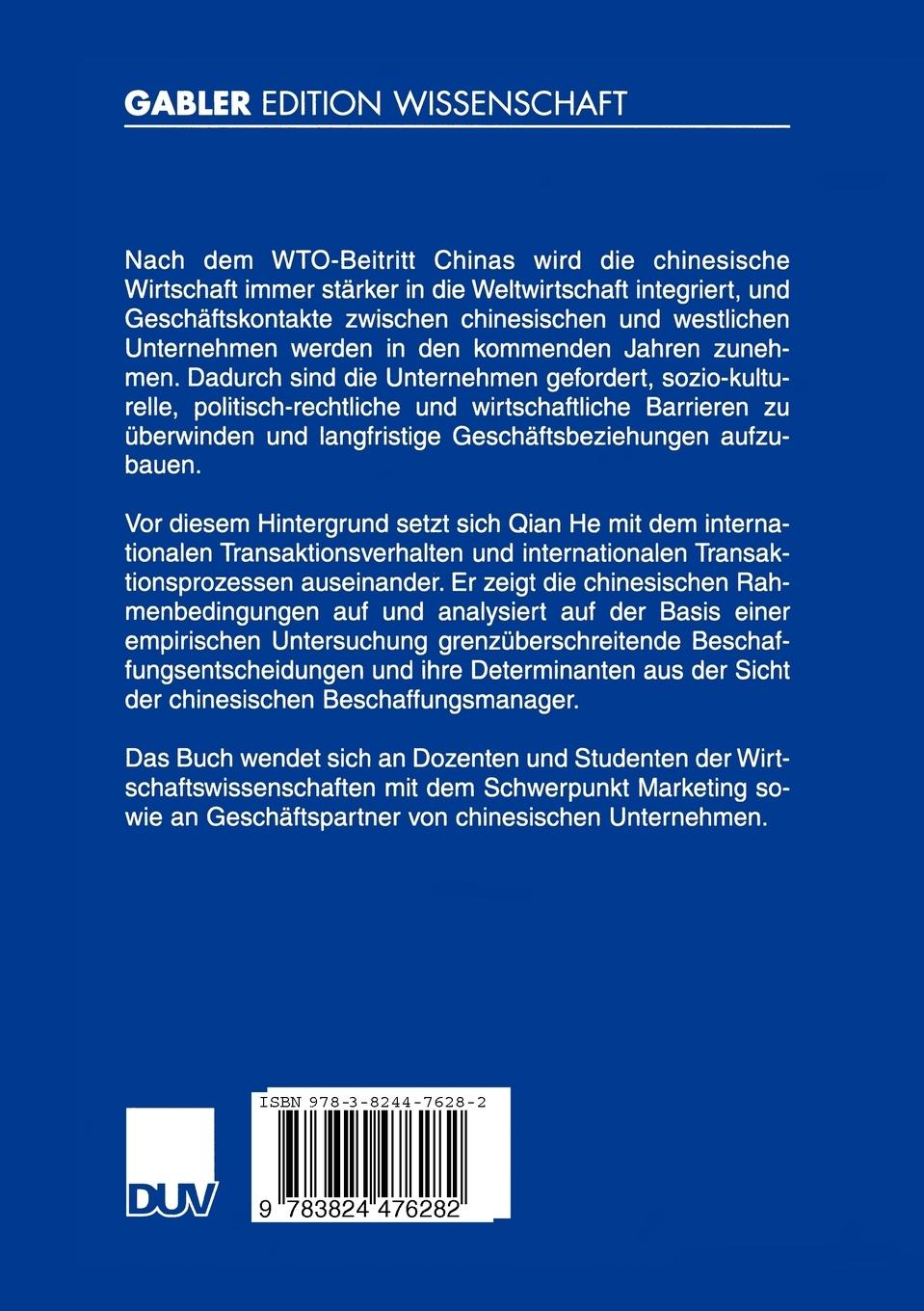 Rückseitencover Beschaffung von chinesischen Industrieunternehmen in der Bundesrepublik Deutschland