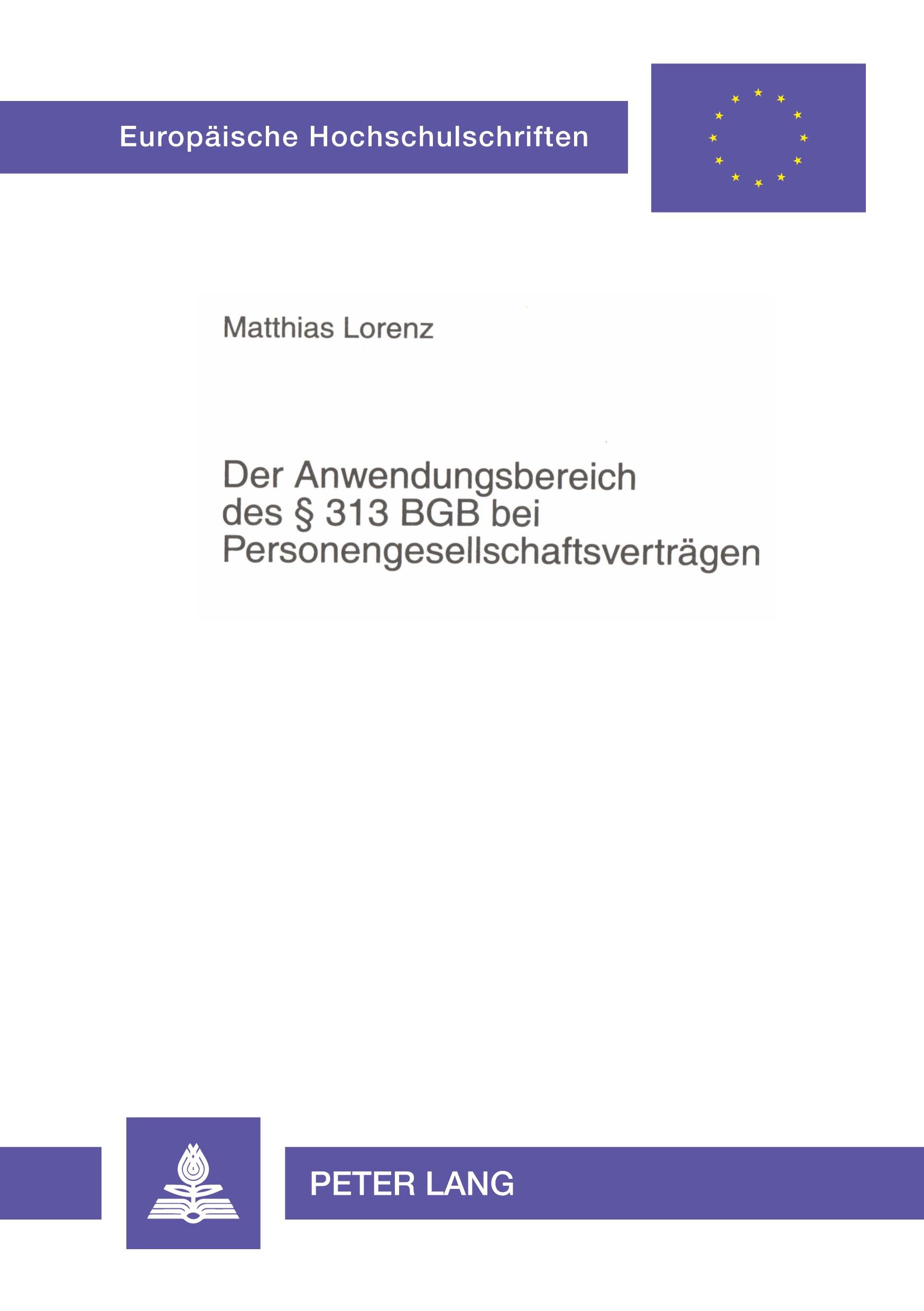 Vorderes Coverbild Der Anwendungsbereich des § 313 BGB bei Personengesellschaftsverträgen