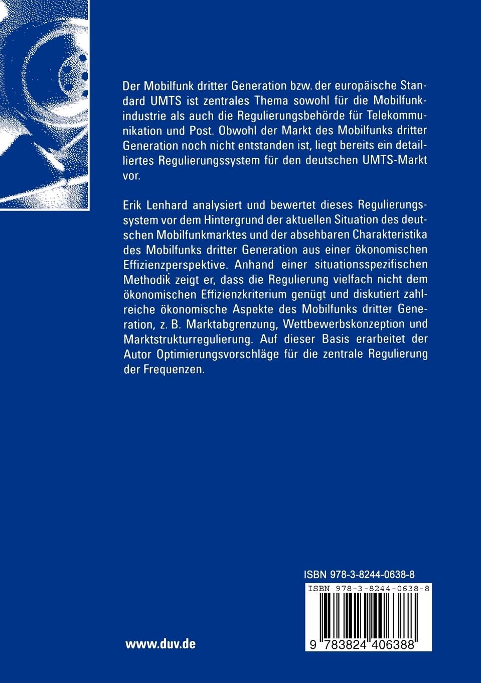 Rückseitencover Die Regulierung des Mobilfunks dritter Generation