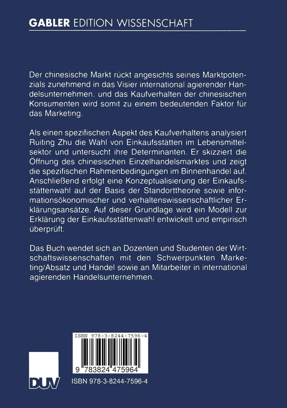 Rückseitencover Die Einkaufsstättenwahl chinesischer Konsumenten