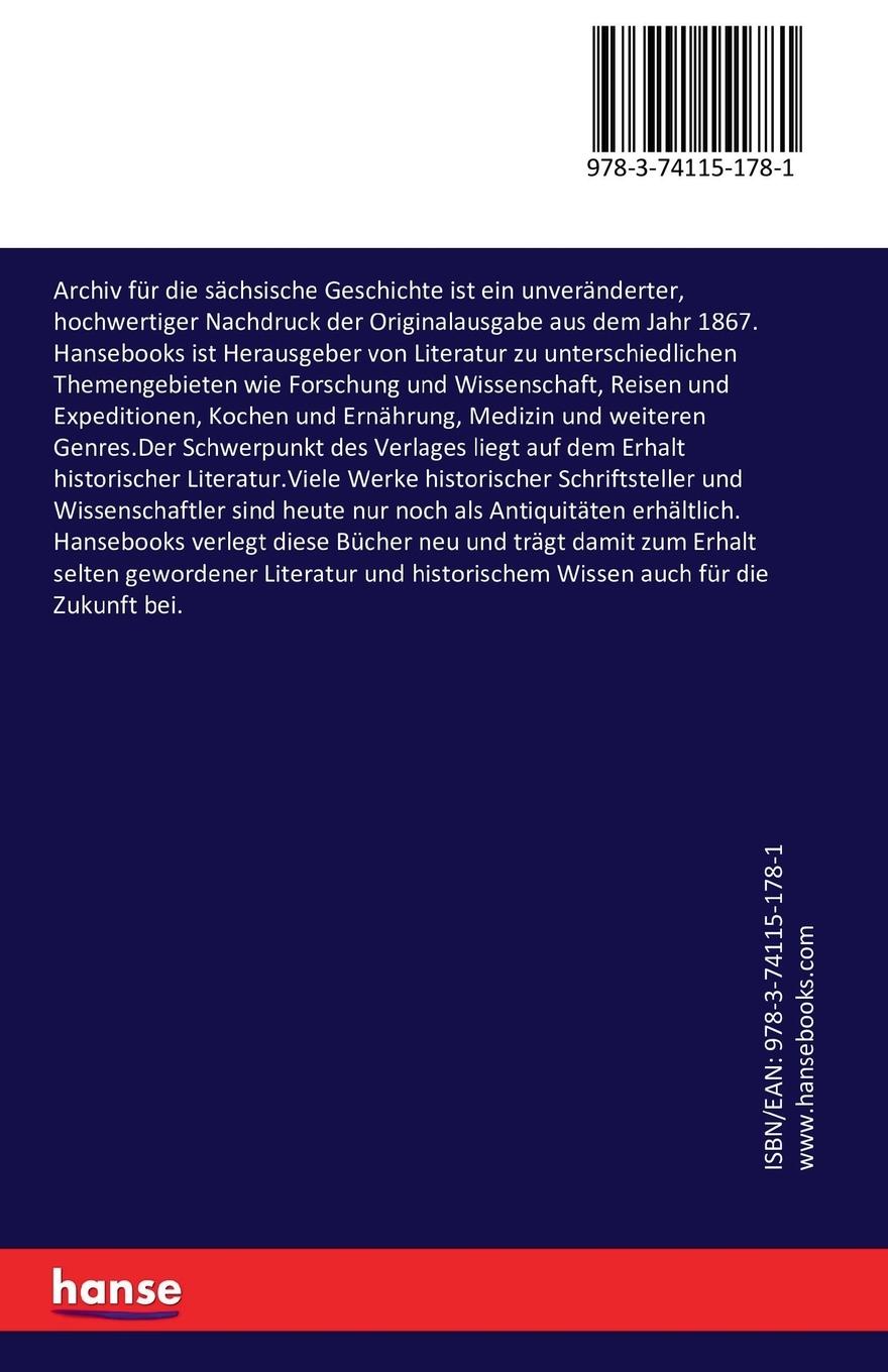 Rückseitencover Archiv für die sächsische Geschichte