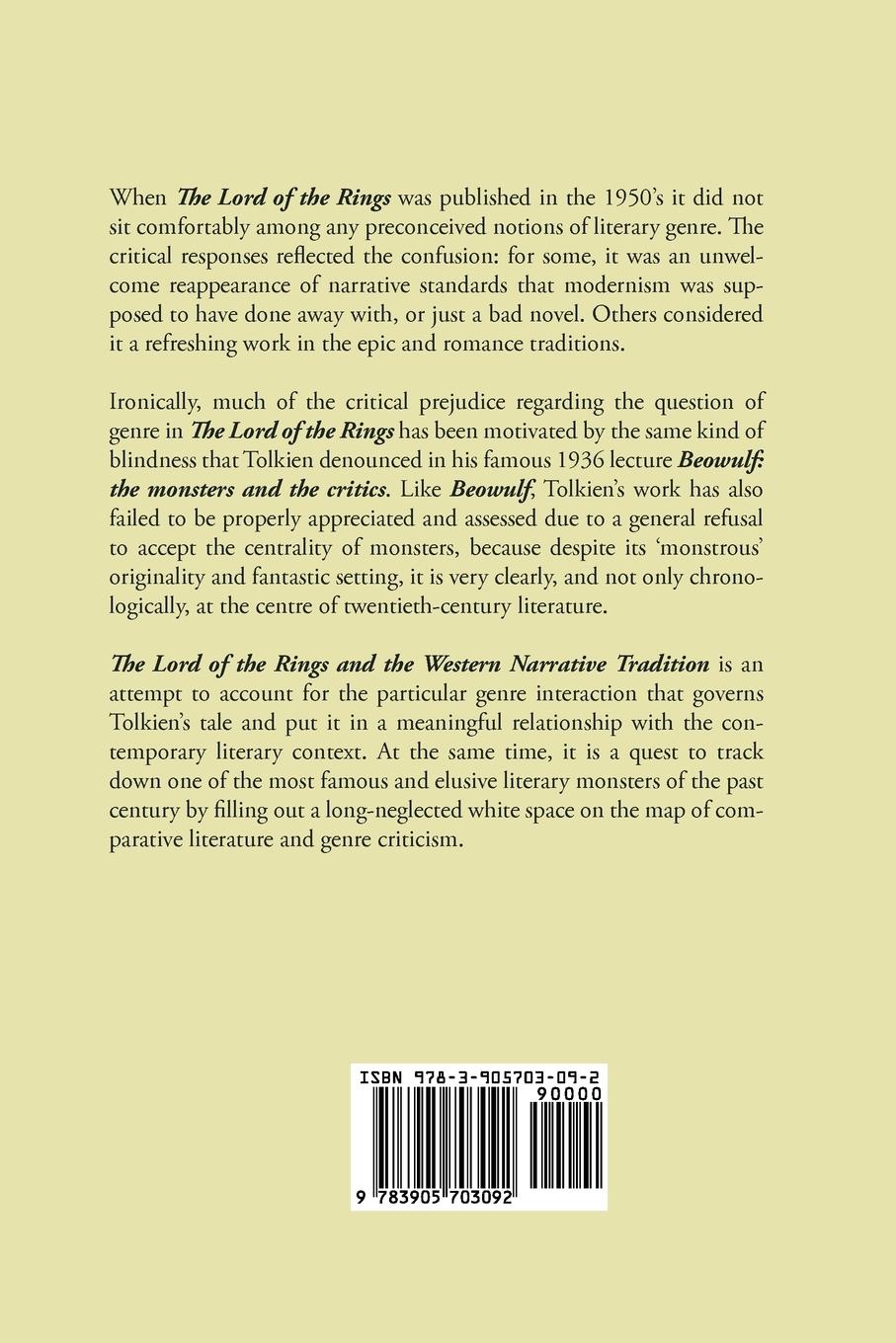 Rückseitencover The Lord of the Rings and the Western Narrative Tradition