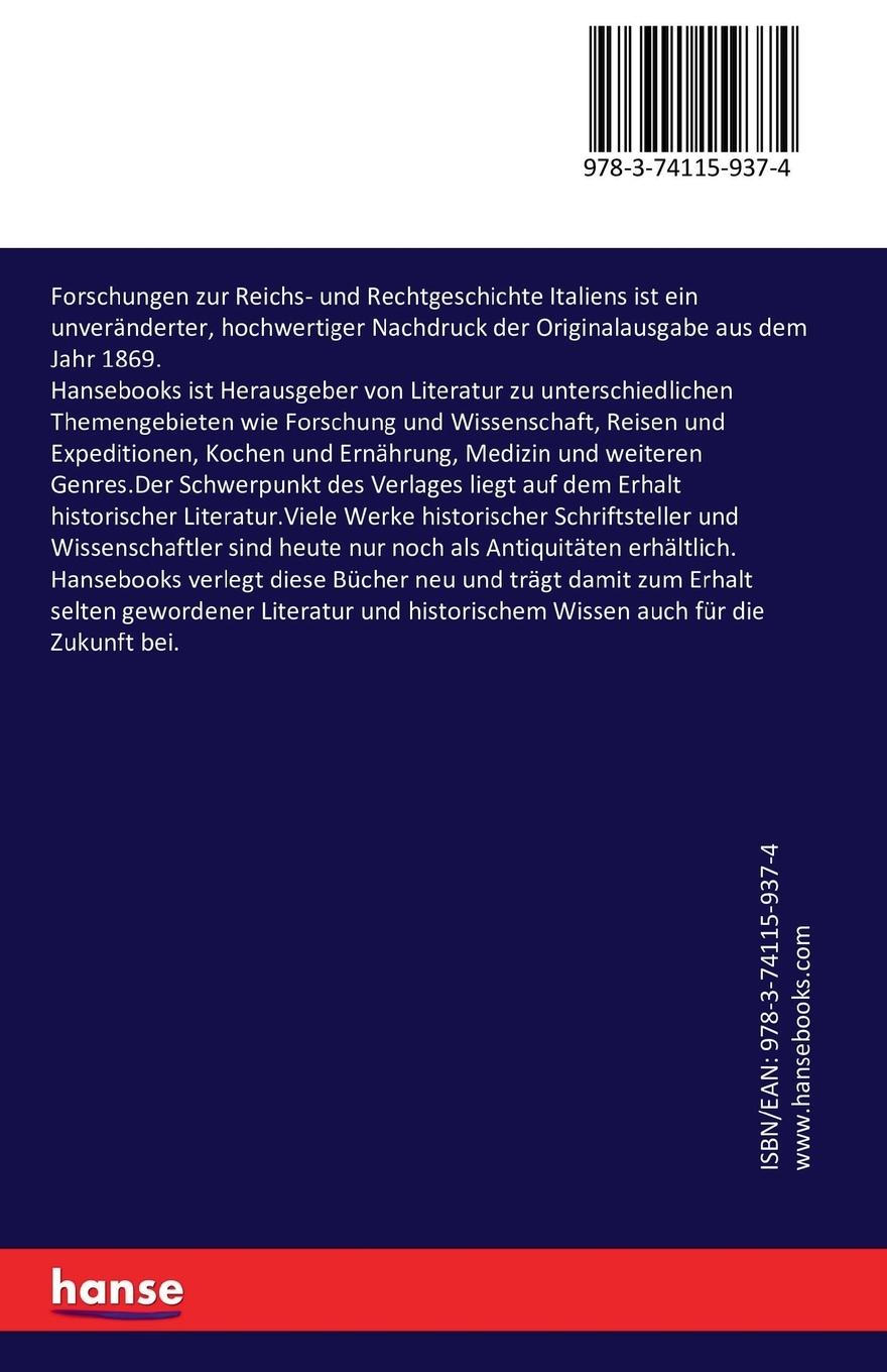 Rückseitencover Forschungen zur Reichs- und Rechtgeschichte Italiens