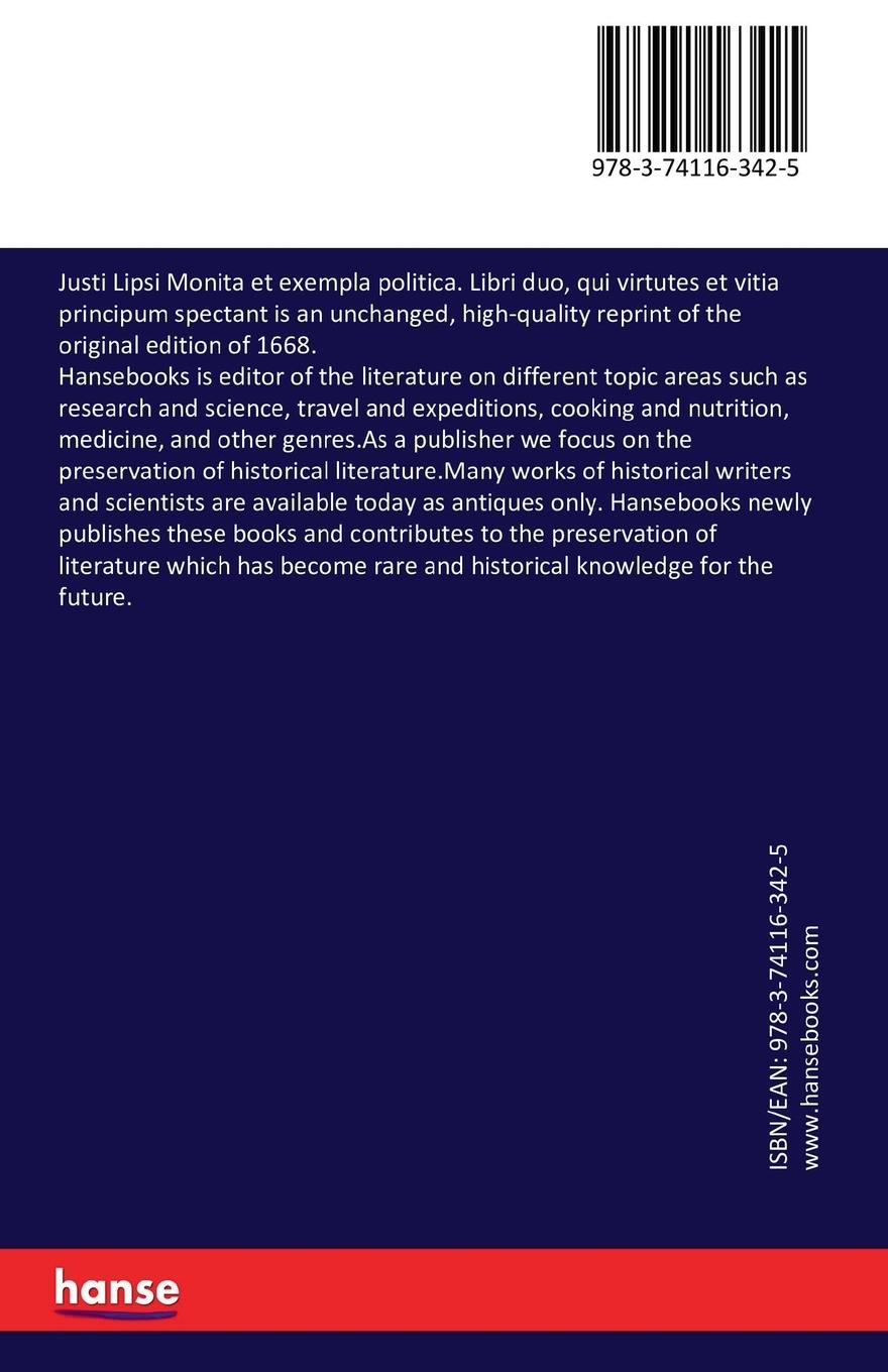 Rückseitencover Justi Lipsi Monita et exempla politica. Libri duo, qui virtutes et vitia principum spectant