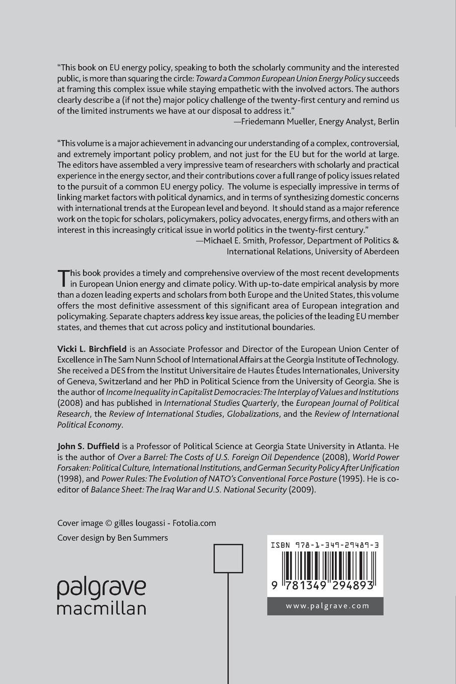 Rückseitencover Toward a Common European Union Energy Policy