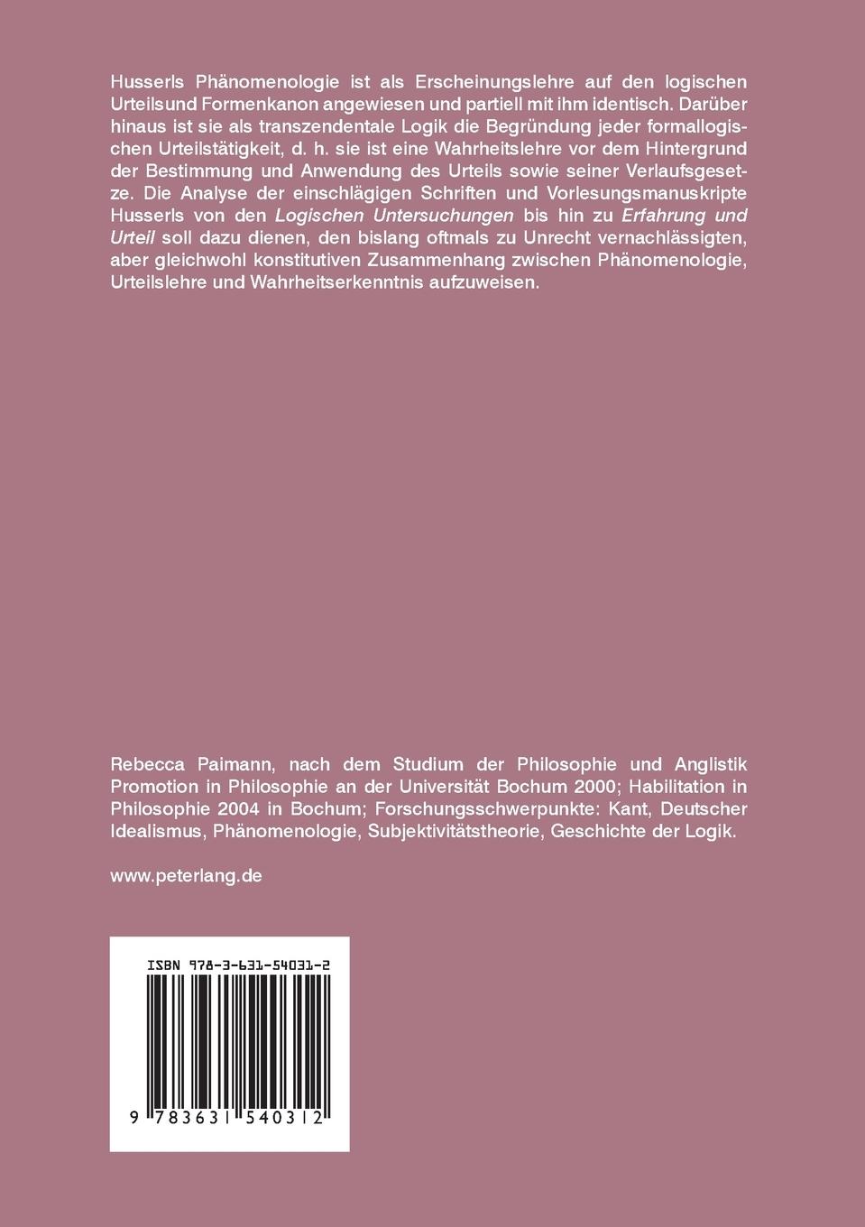 Rückseitencover Die Logik der Erscheinung