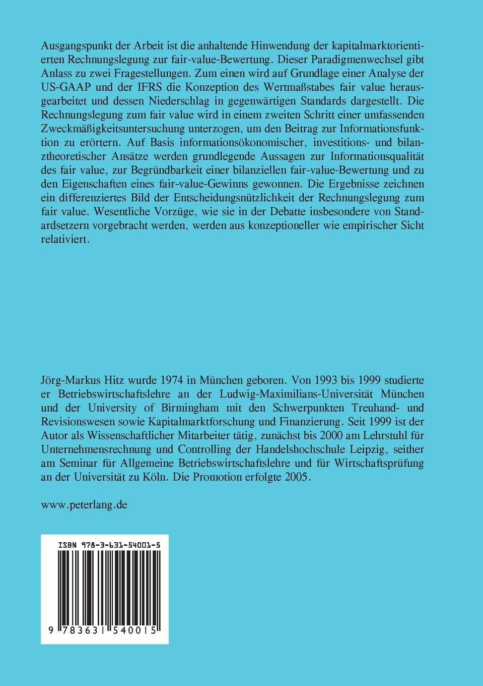 Rückseitencover Rechnungslegung zum fair value