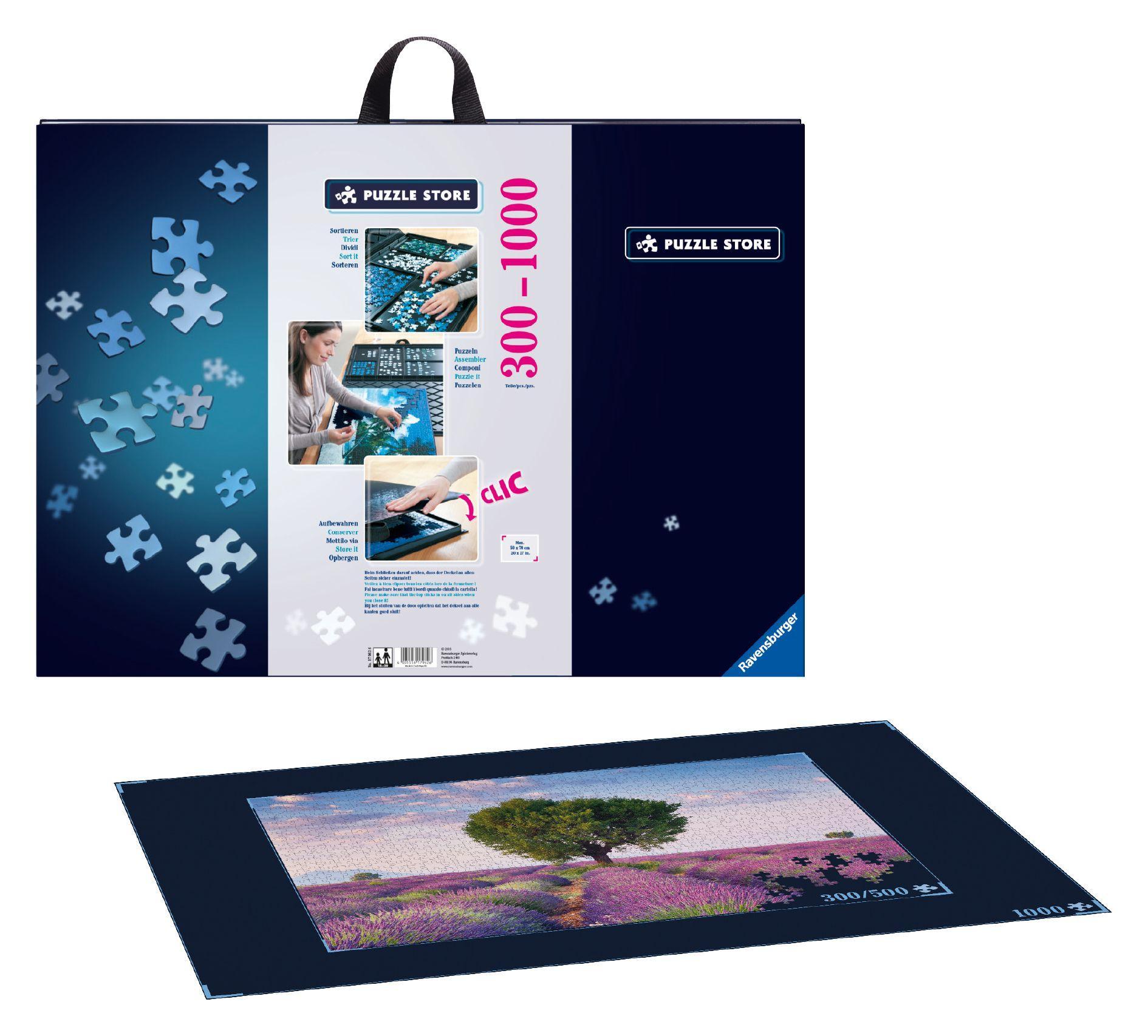 Beispielinhalt (Bild) Ravensburger Puzzlemappe für Puzzles mit bis zu 1000 Teilen, Kombination aus Puzzle-Sortierschale und Puzzleunterlage, Zubehör zur Aufbewahrung von Puzzles