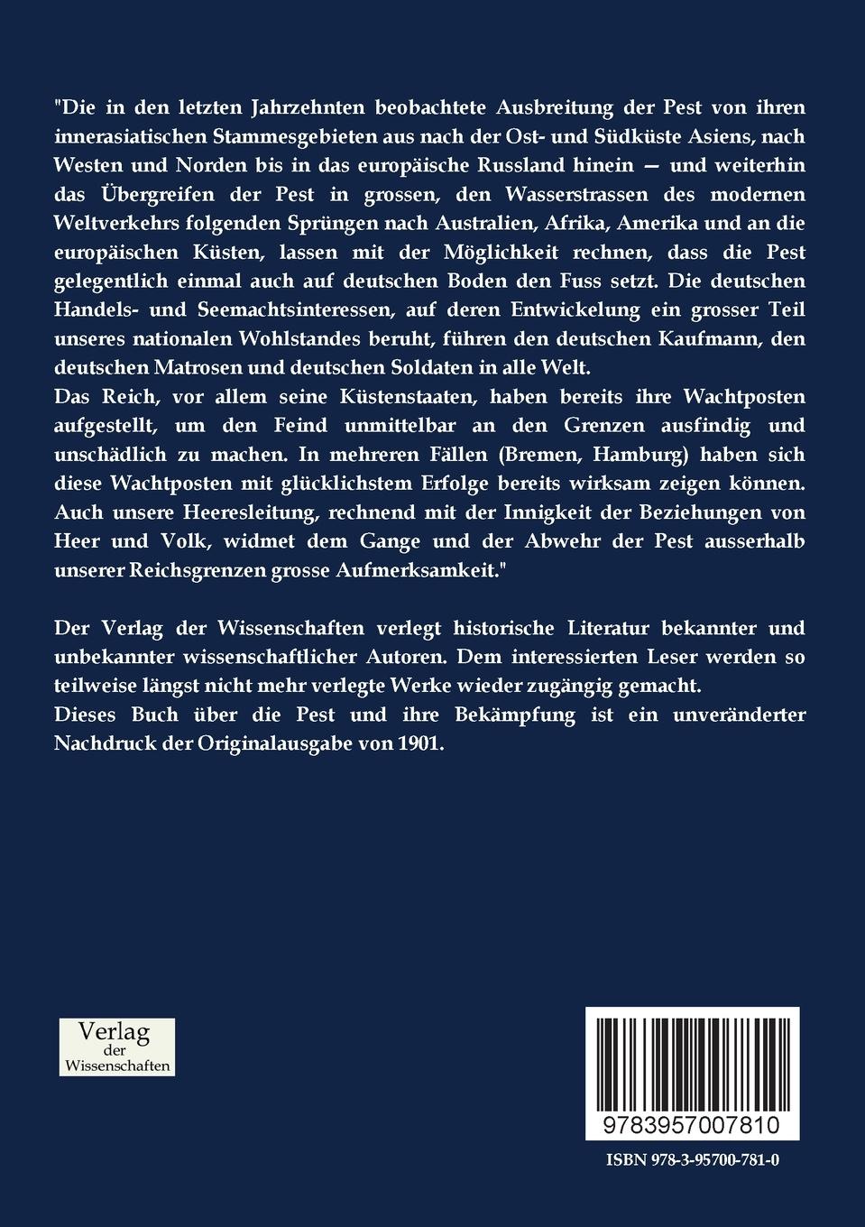 Rückseitencover Die Pest und ihre Bekämpfung
