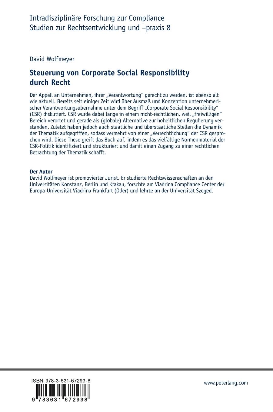 Rückseitencover Steuerung von Corporate Social Responsibility durch Recht